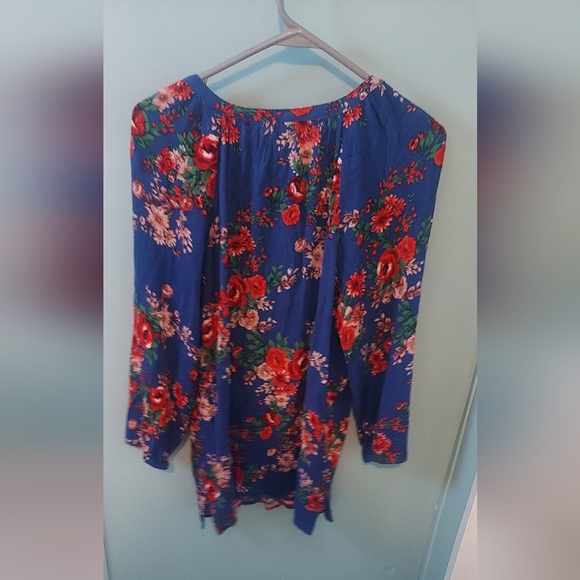 ! Pioneer Woman Floral 3/4 SLV Peasant Blouse XL Blue Tunic - Picture 2 of 5